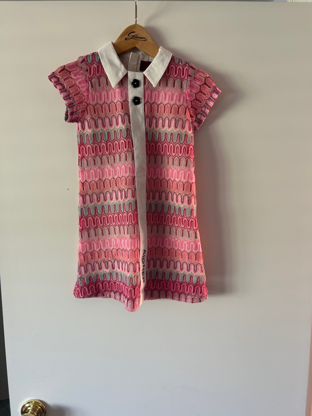 Aigner Pink Patterned Dress with White Collar size 4